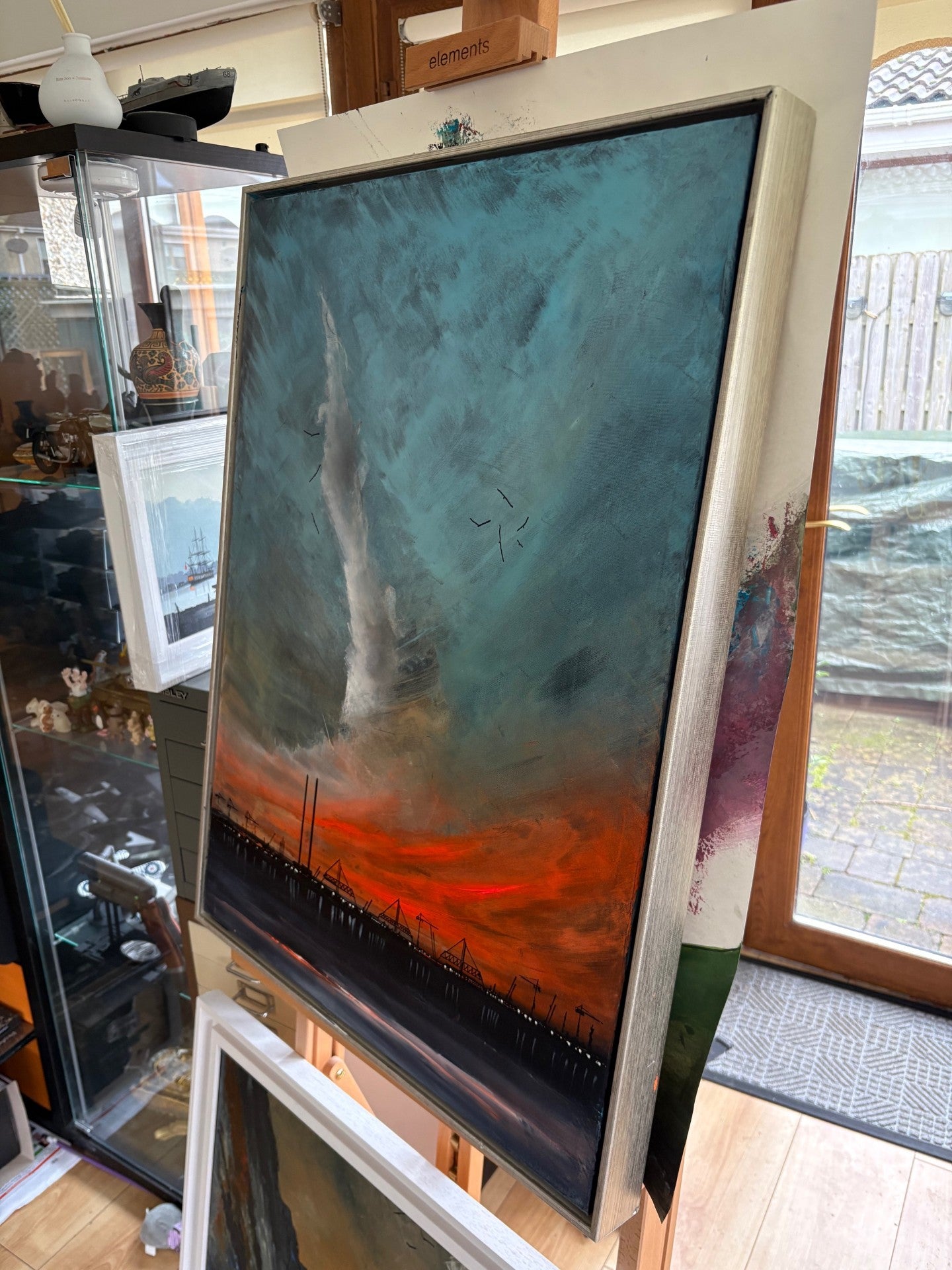 Swirling Sky Dublin Skyline II - Acrylic on Canvas stretched and raised 54cm x 75cm - Framed