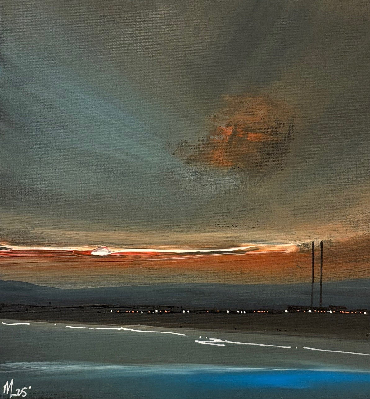 Dublin Skyscape landscape with a large orange cloud and abstract elements including poolbeg