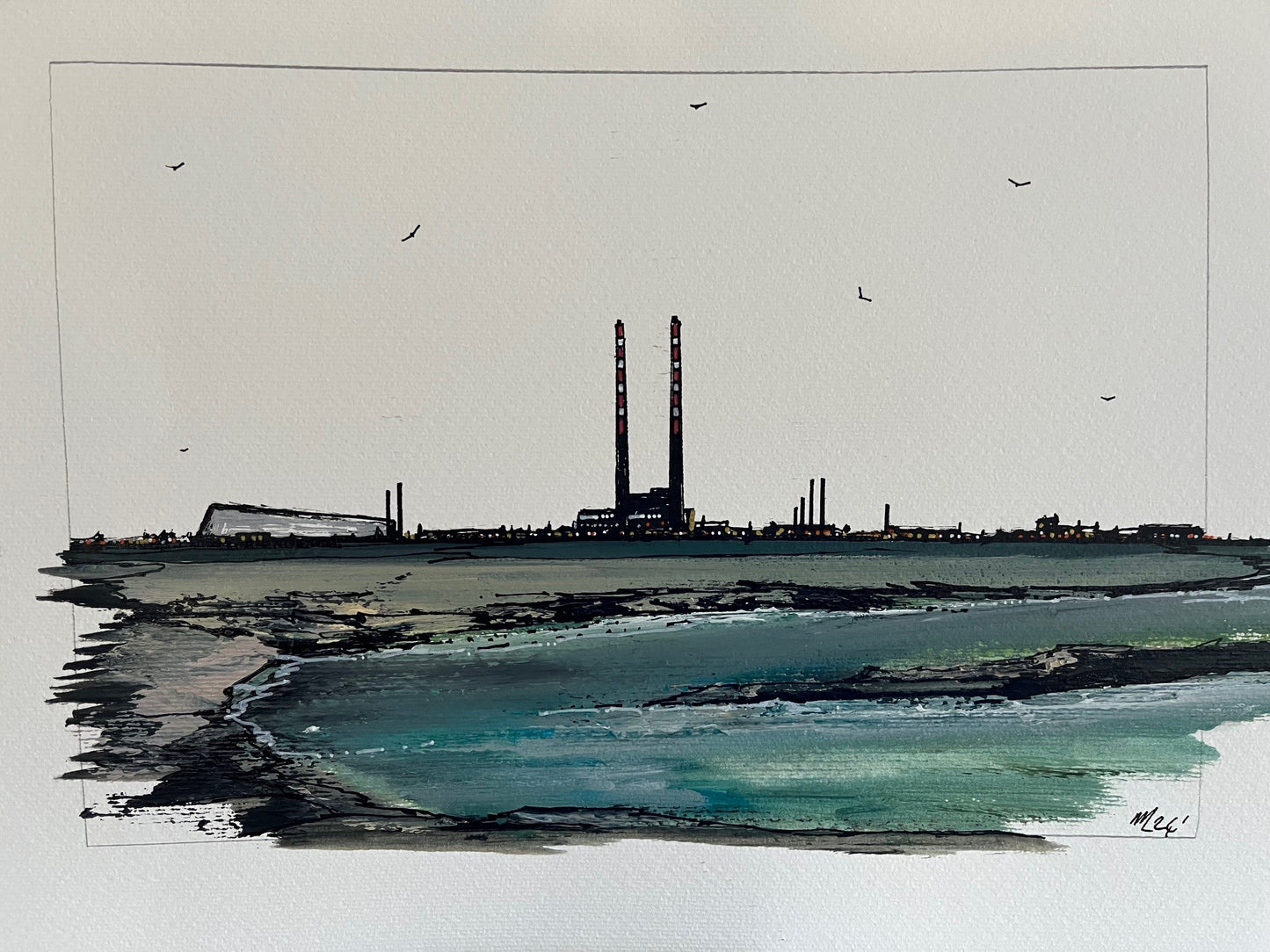 Poolbeg Towers Grey Sky - A3 Original
