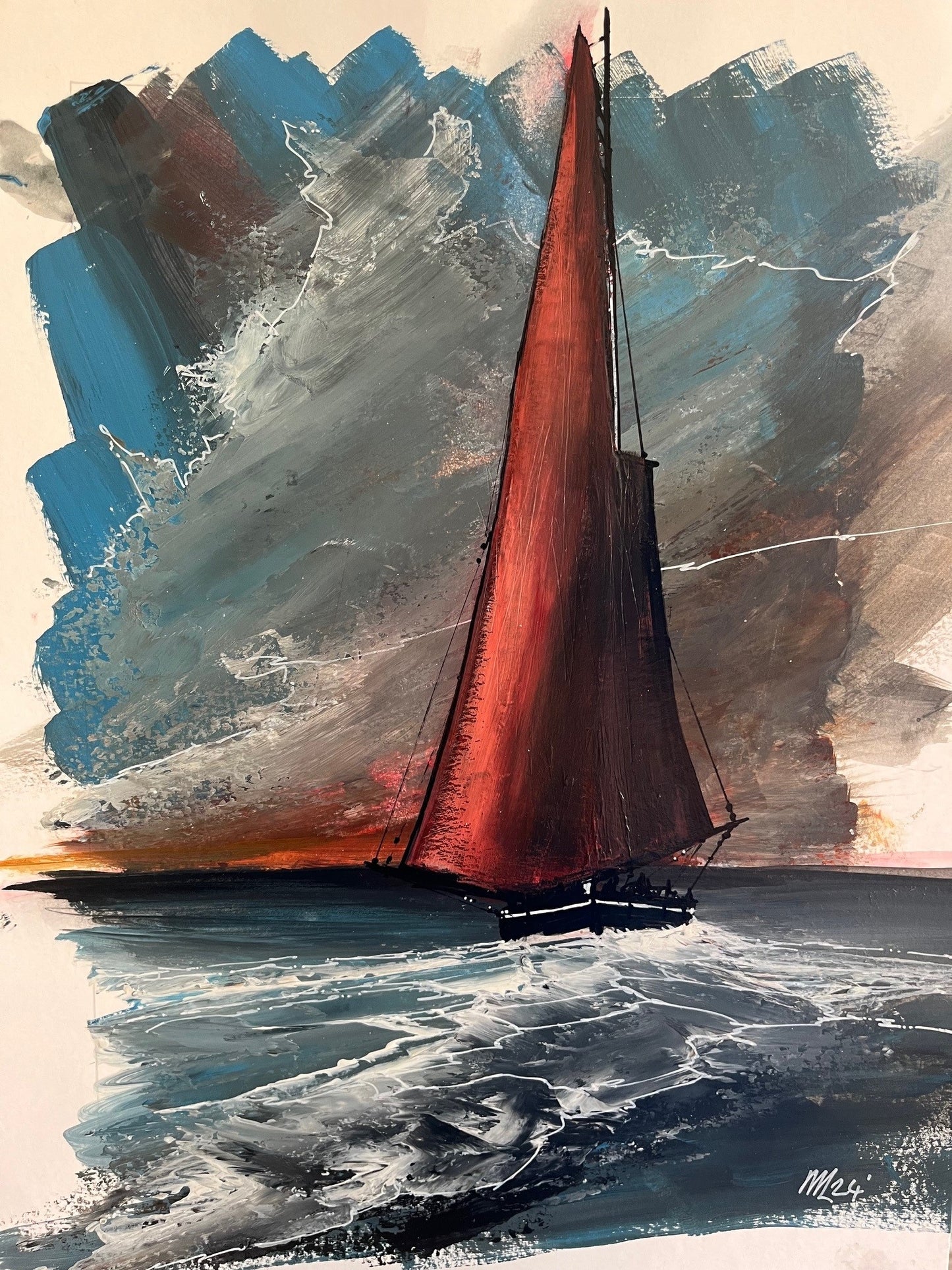 Galway Hooker at Dusk  - A3 Original