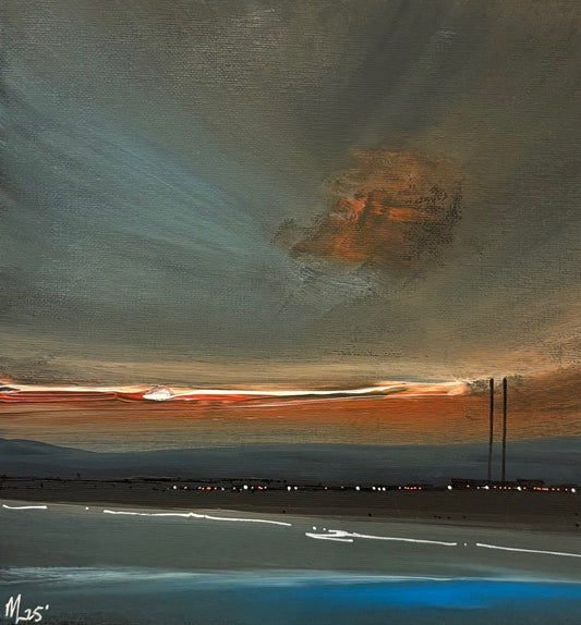 Dublin Skyscape landscape with a large orange cloud and abstract elements including poolbeg 