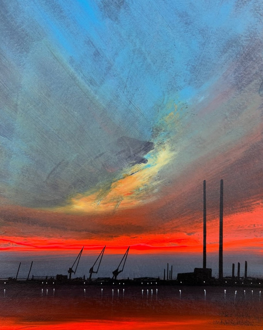 Poolbeg Tropical Night Dublin - Original Acrylic on A3 Fine art Paper - Unframed