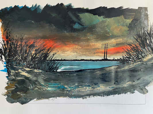 Poolbeg Towers Dusk  - A3 Original